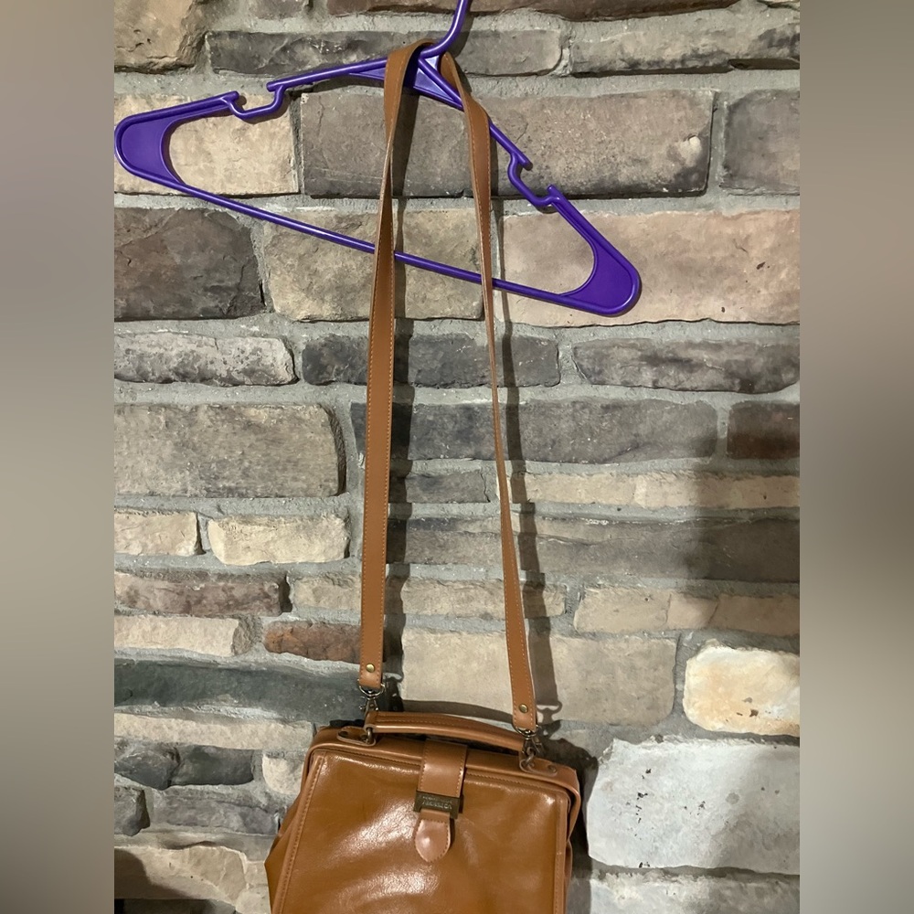 Vintage Perry Ellis America Brown Gold Leather Crossbody & Top Handle Purse